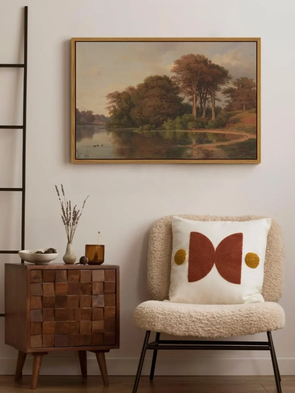 Vintage Framed Canvas Wall Art - Autumn Scenery Decor for Living Room & Kitchen